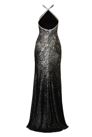 OMBRE HALTER STRETCH SEQUIN GOWN WITH CRYSTAL TRIM