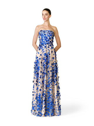 BEADED FLORAL STRAPLESS GOWN