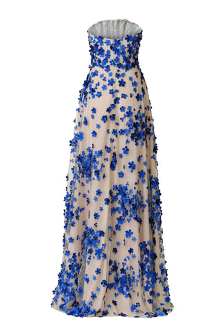 BEADED FLORAL STRAPLESS GOWN