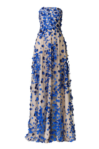 BEADED FLORAL STRAPLESS GOWN