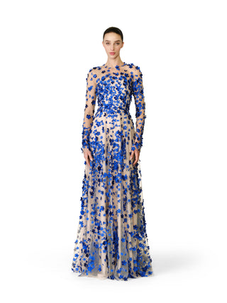 BEADED FLORAL LONG SLEEVE GOWN