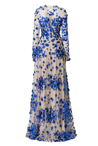 BEADED FLORAL LONG SLEEVE GOWN