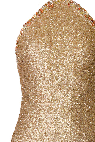 HALTER STRETCH SEQUIN GOWN WITH CRYSTAL TRIM
