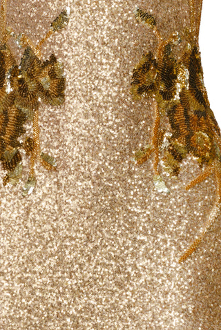 HALTER STRETCH SEQUIN GOWN WITH HAND-BEADED APPLIQUE