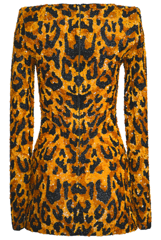 EMBROIDERED LEOPARD LONG SLEEVE DRESS