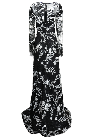 BOAT NECK FLORAL GOWN