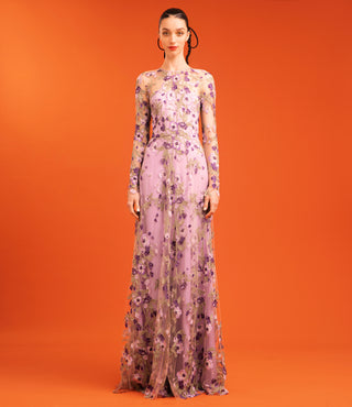 JEWEL NECK FLORAL GOWN