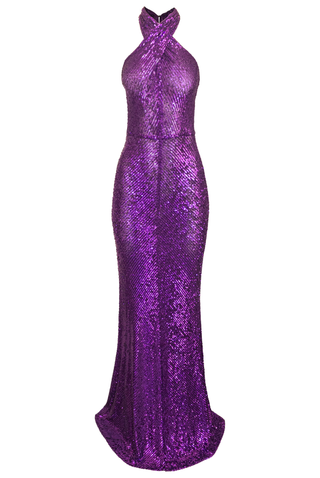 STRETCH SEQUIN CROSS FRONT GOWN