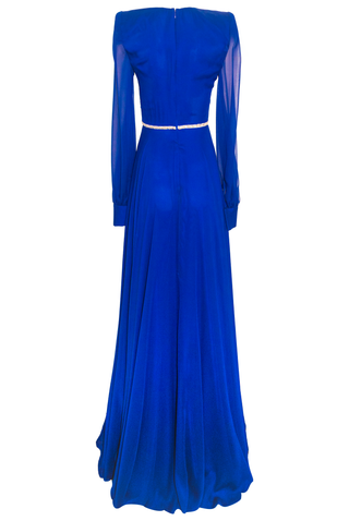 V-NECK CHIFFON GOWN WITH CRYSTAL DETAIL