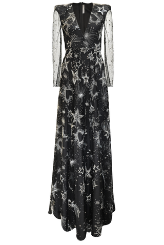 CELESTIAL EMBROIDERED V-NECK GOWN