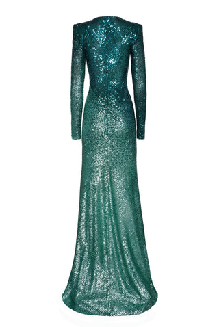 OMBRE STRETCH SEQUIN LONG SLEEVE GOWN