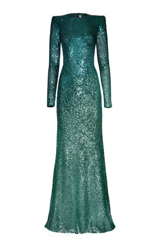 OMBRE STRETCH SEQUIN LONG SLEEVE GOWN