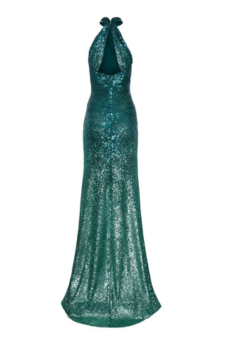 OMBRE STRETCH SEQUIN CRISS-CROSS NECK GOWN