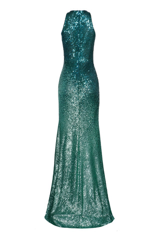 OMBRE STRETCH SEQUIN HALTER GOWN