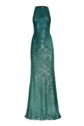 OMBRE STRETCH SEQUIN HALTER GOWN