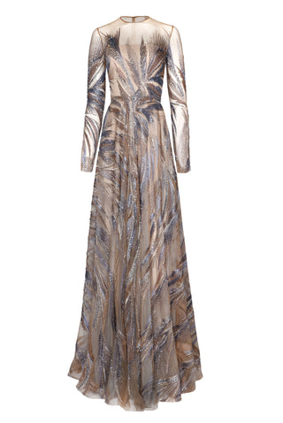 abstract long sleeve dress Silvia Tcherassi Ilania Abstract-Print Ruched Long-Sleeve Maxi Dress