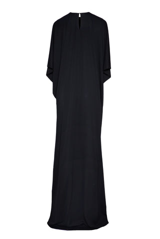 GATHERED CAFTAN WITH EMBROIDERED LEAF DETAIL