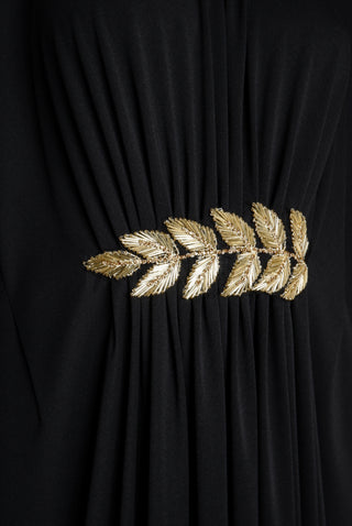 GATHERED CAFTAN WITH EMBROIDERED LEAF DETAIL