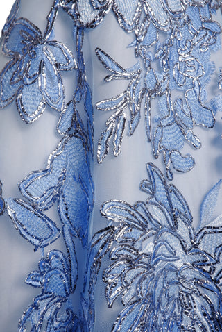 FLORAL METALLIC RAFFIA CAP SLEEVE GOWN