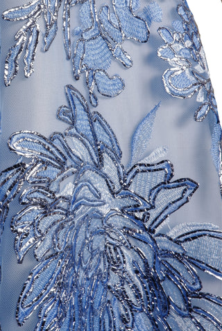 FLORAL METALLIC RAFFIA STRAPLESS FIT-AND-FLARE GOWN