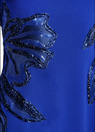 CREPE BOAT NECK CASCADING SLEEVE GOWN