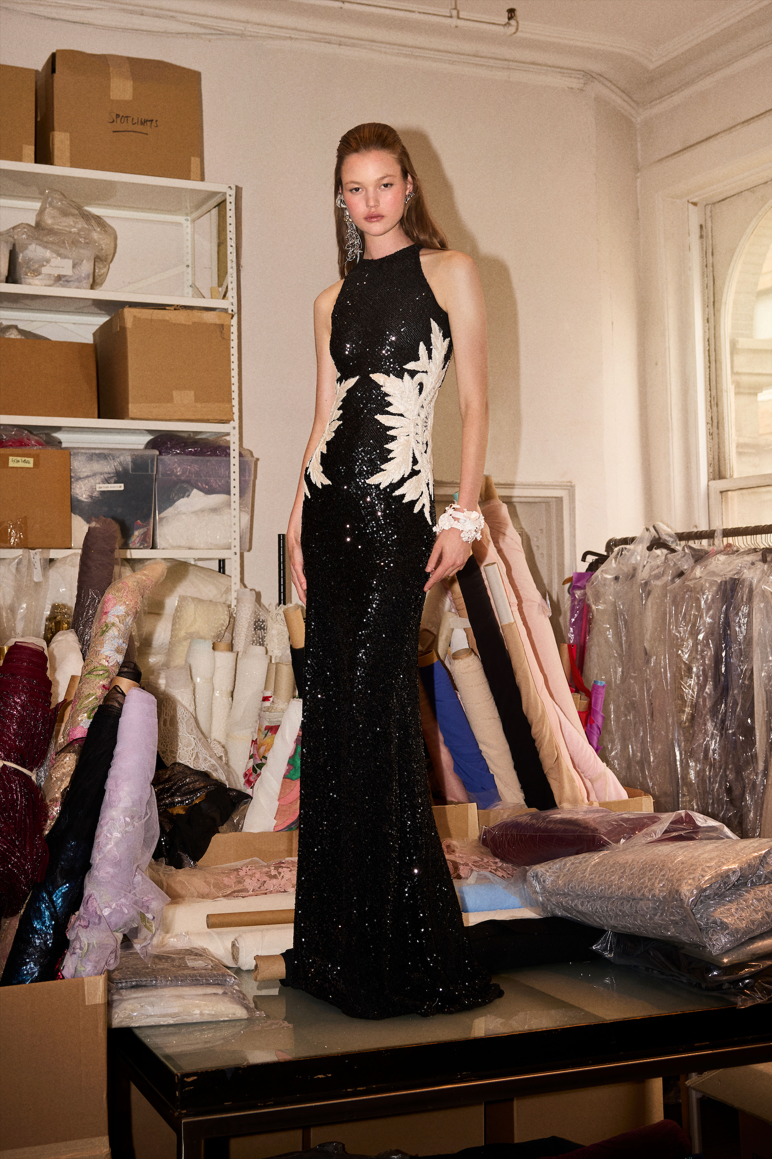 STRETCH SEQUIN HALTER FIT-AND-FLARE GOWN Naeem Khan STRETCH SEQUIN HALTER FIT-AND-FLARE GOWN Naeem Khan