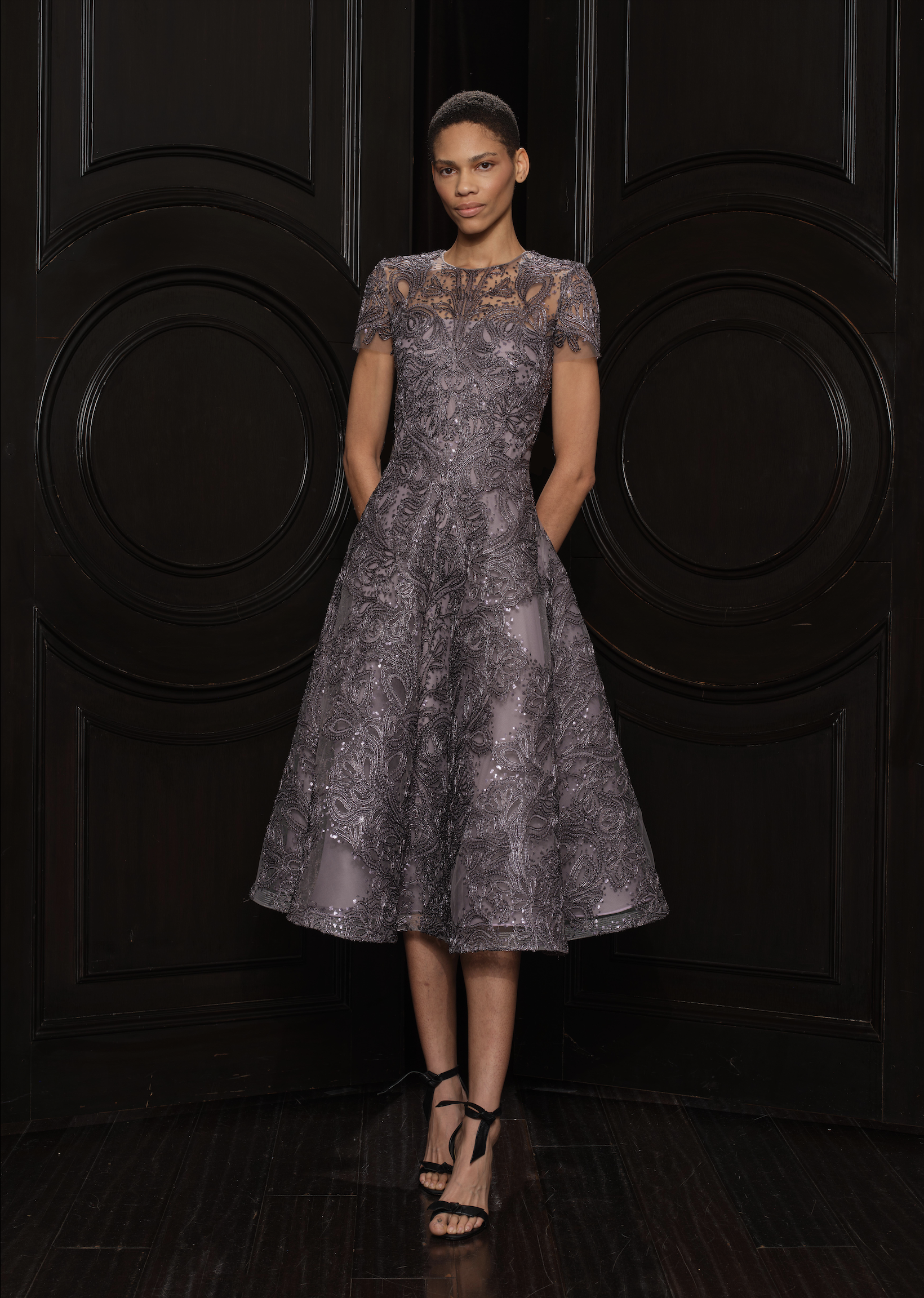 SHORT SLEEVE METALLIC RAFFIA COCKTAIL DRESS – Naeem Khan