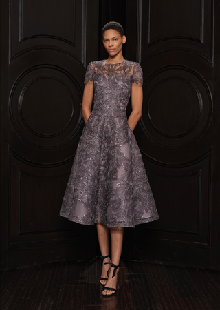 SHORT SLEEVE METALLIC RAFFIA COCKTAIL DRESS