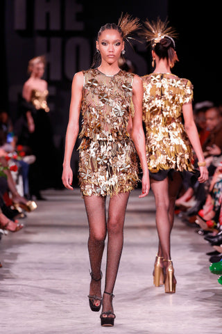 Gold Embellished Fringe Top and Mini Skirt