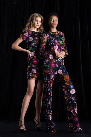 Floral Sequin Embellished Long Sleeve Jumpsuit